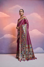 Jyoti Fashion Women's Wine Paithani Silk Zari Woven Saree with Blouse - Distacart