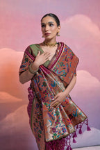 Jyoti Fashion Women's Wine Paithani Silk Zari Woven Saree with Blouse - Distacart