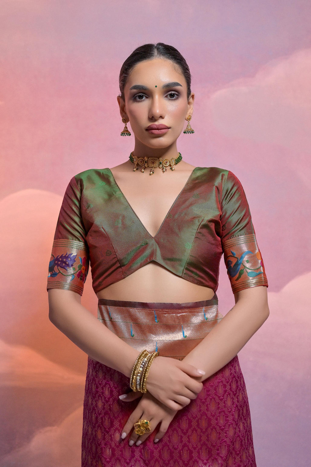 Jyoti Fashion Women's Wine Paithani Silk Zari Woven Saree with Blouse - Distacart