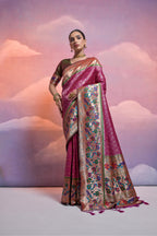 Jyoti Fashion Women's Wine Paithani Silk Zari Woven Saree with Blouse - Distacart