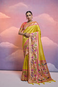 Jyoti Fashion Women's Yellow Paithani Silk Zari Woven Saree with Blouse - Distacart