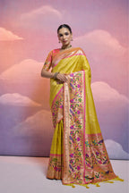 Jyoti Fashion Women's Yellow Paithani Silk Zari Woven Saree with Blouse - Distacart