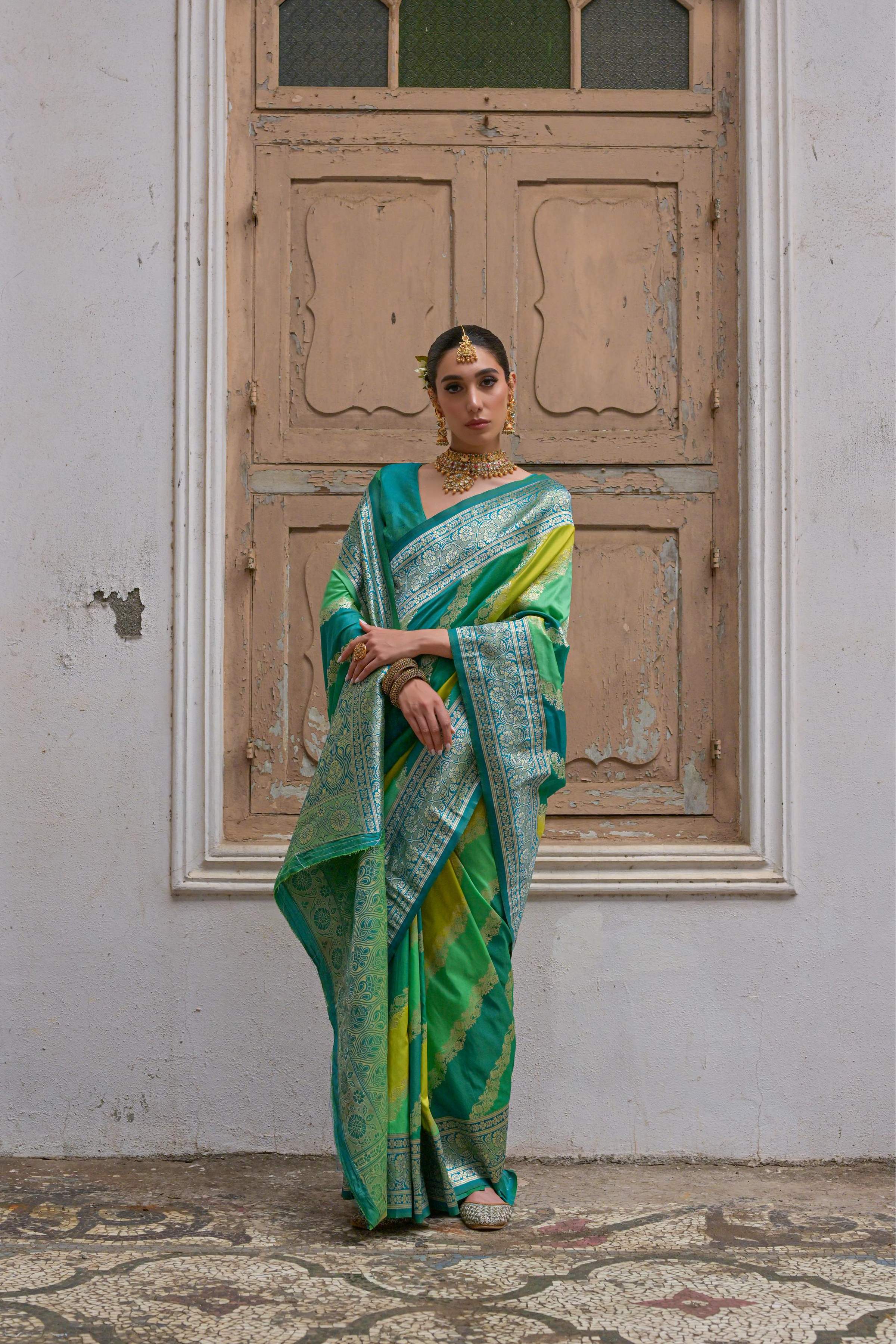 Jyoti Fashion Women's Multicolor Banarasi Silk Zari Woven Saree with Blouse - Distacart