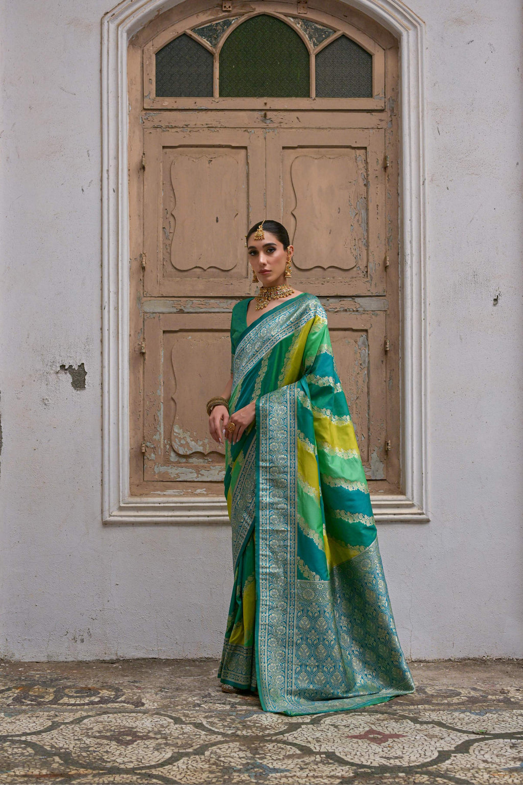 Jyoti Fashion Women's Multicolor Banarasi Silk Zari Woven Saree with Blouse - Distacart