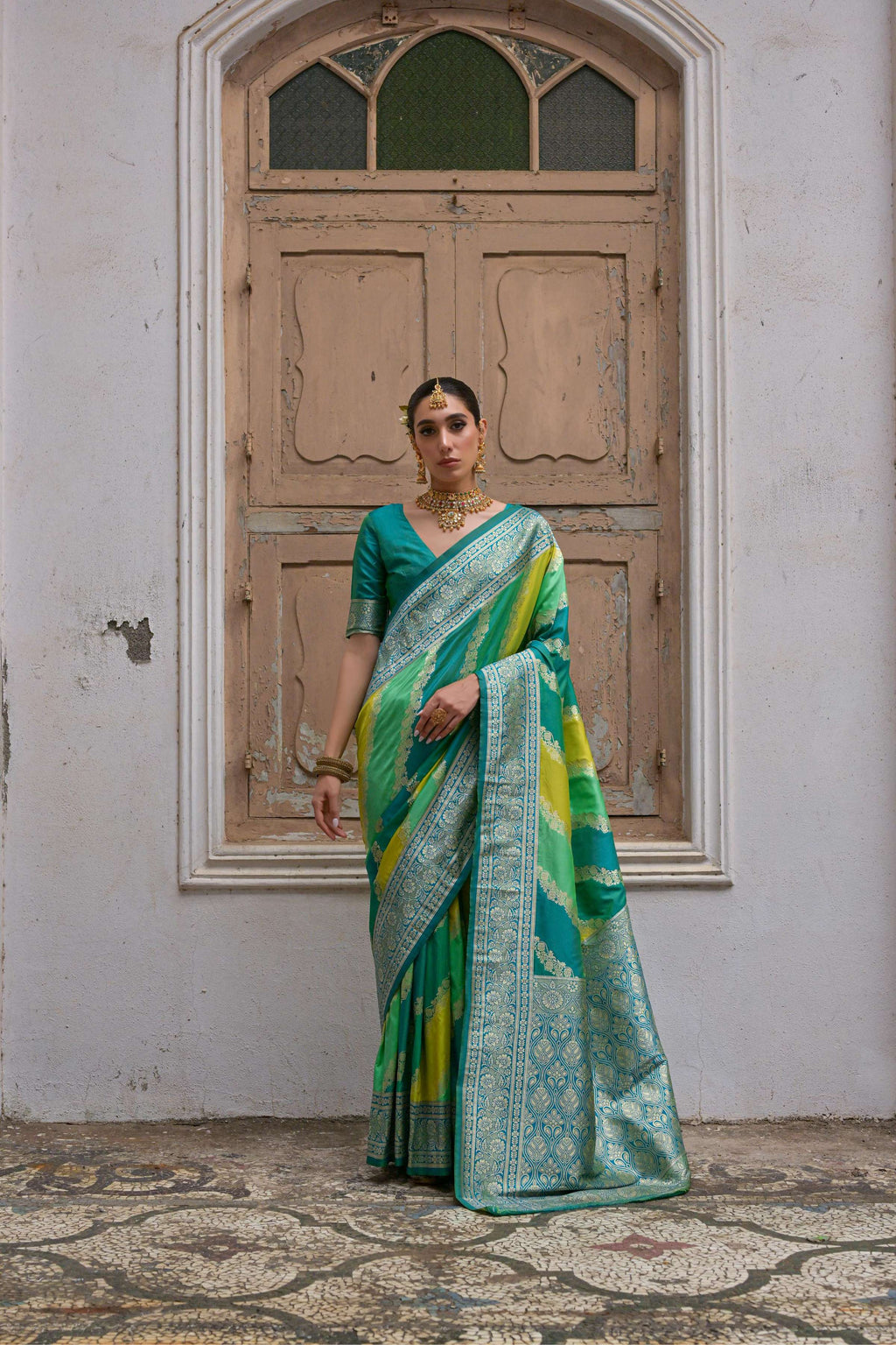 Jyoti Fashion Women's Multicolor Banarasi Silk Zari Woven Saree with Blouse - Distacart