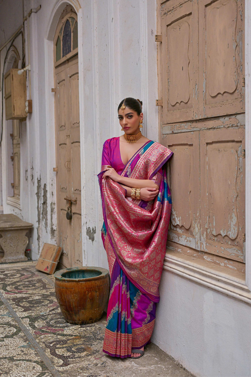 Jyoti Fashion Women's Multicolor Banarasi Silk Zari Woven Saree with Blouse - Distacart