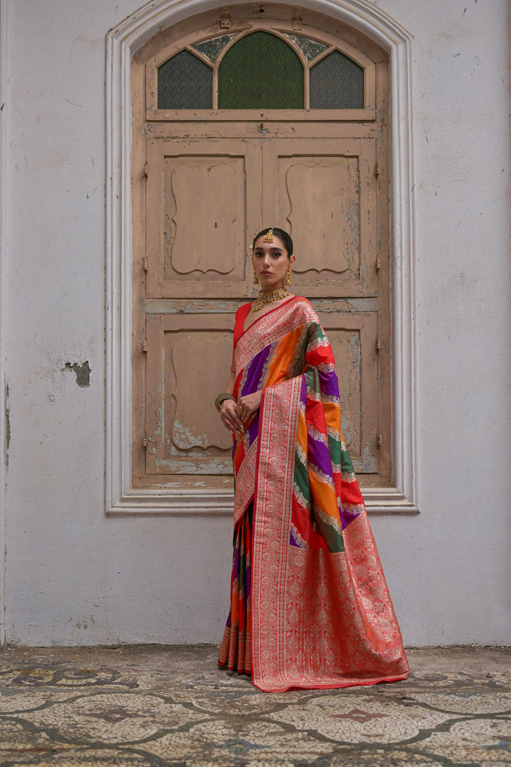 Jyoti Fashion Women's Multicolor Banarasi Silk Zari Woven Saree with Blouse - Distacart