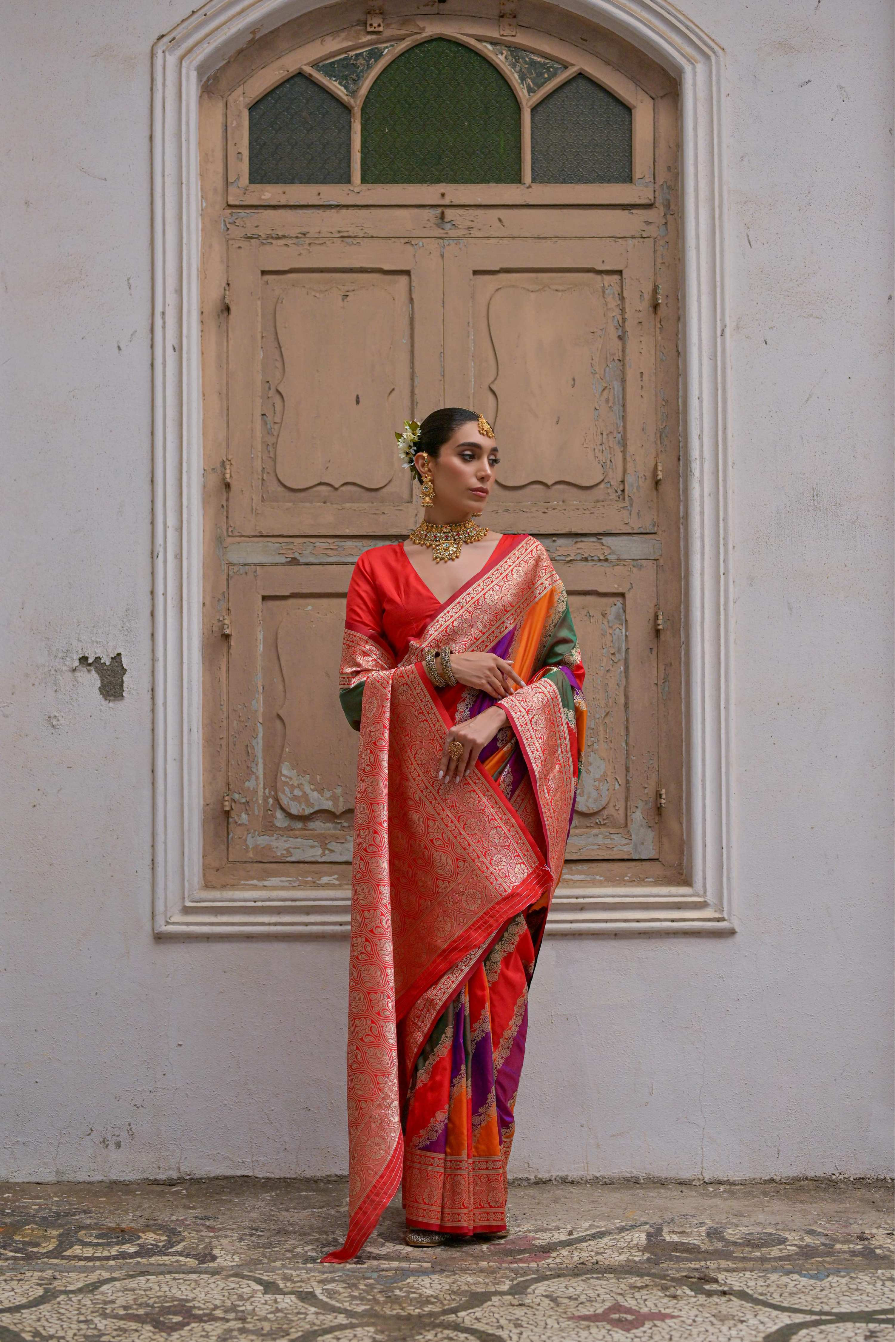 Jyoti Fashion Women's Multicolor Banarasi Silk Zari Woven Saree with Blouse - Distacart