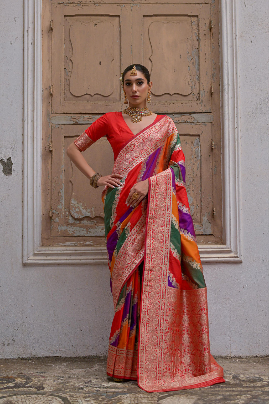 Jyoti Fashion Women's Multicolor Banarasi Silk Zari Woven Saree with Blouse - Distacart