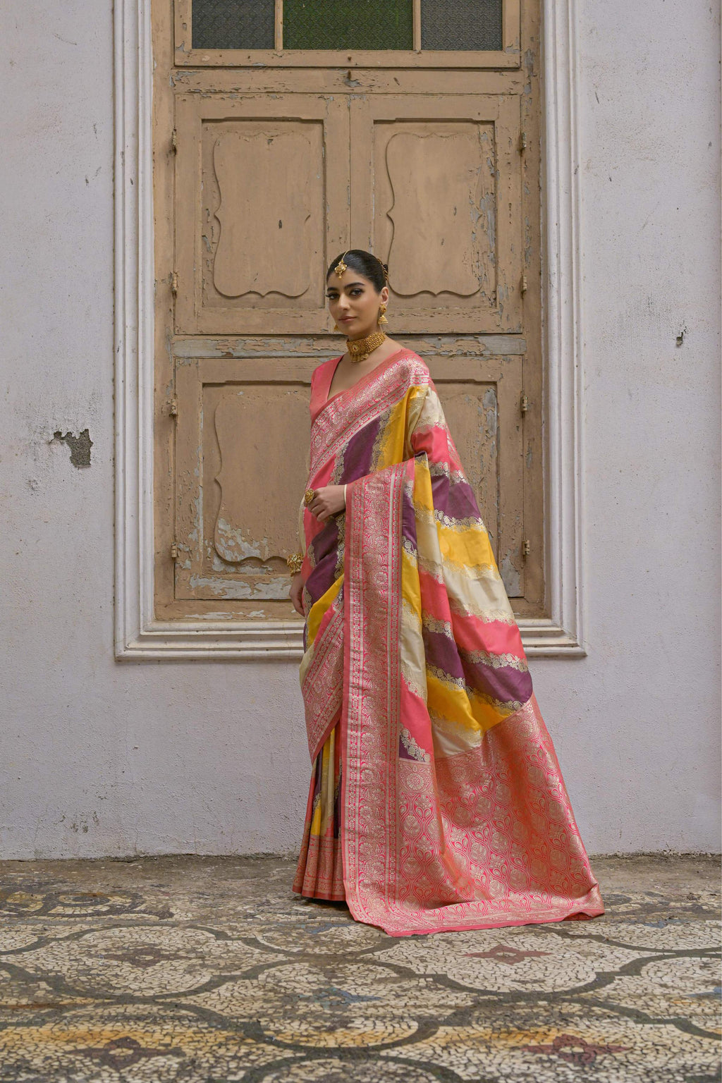 Jyoti Fashion Women's Multicolor Banarasi Silk Zari Woven Saree with Blouse - Distacart