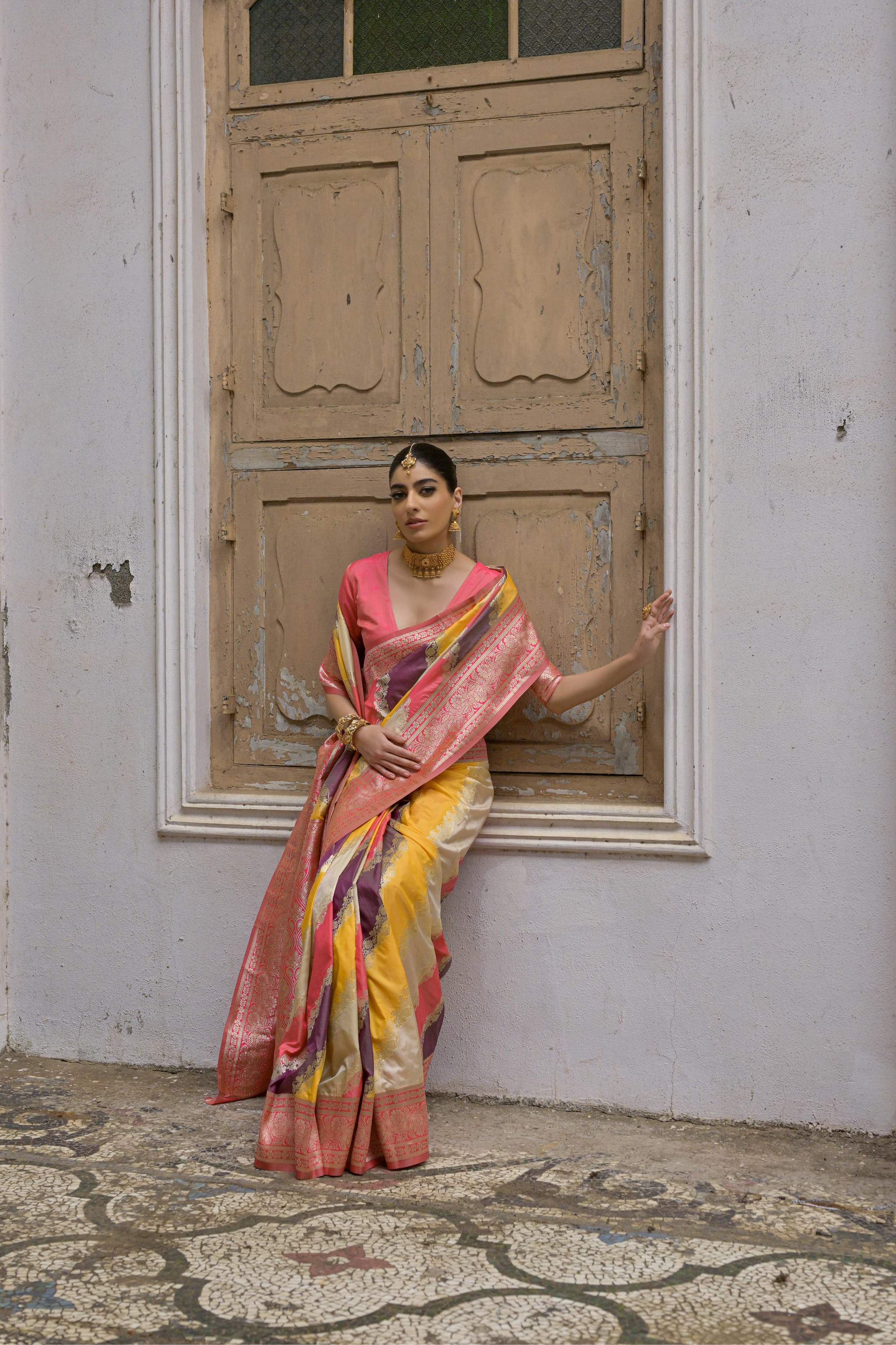 Jyoti Fashion Women's Multicolor Banarasi Silk Zari Woven Saree with Blouse - Distacart