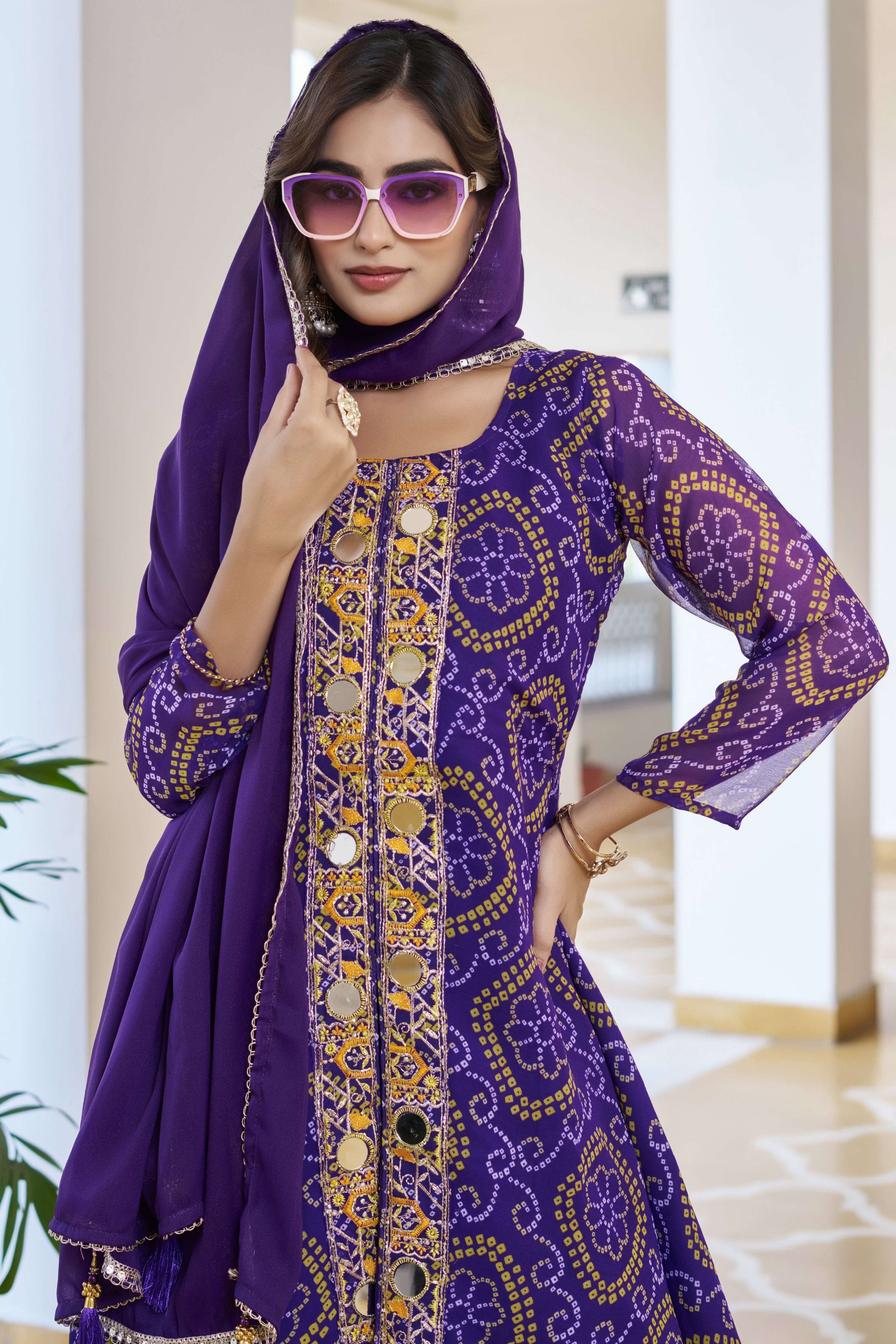 Jyoti Fashion Purple Faux Georgette Embroidered Designer Kurta Set with Dupatta - Distacart