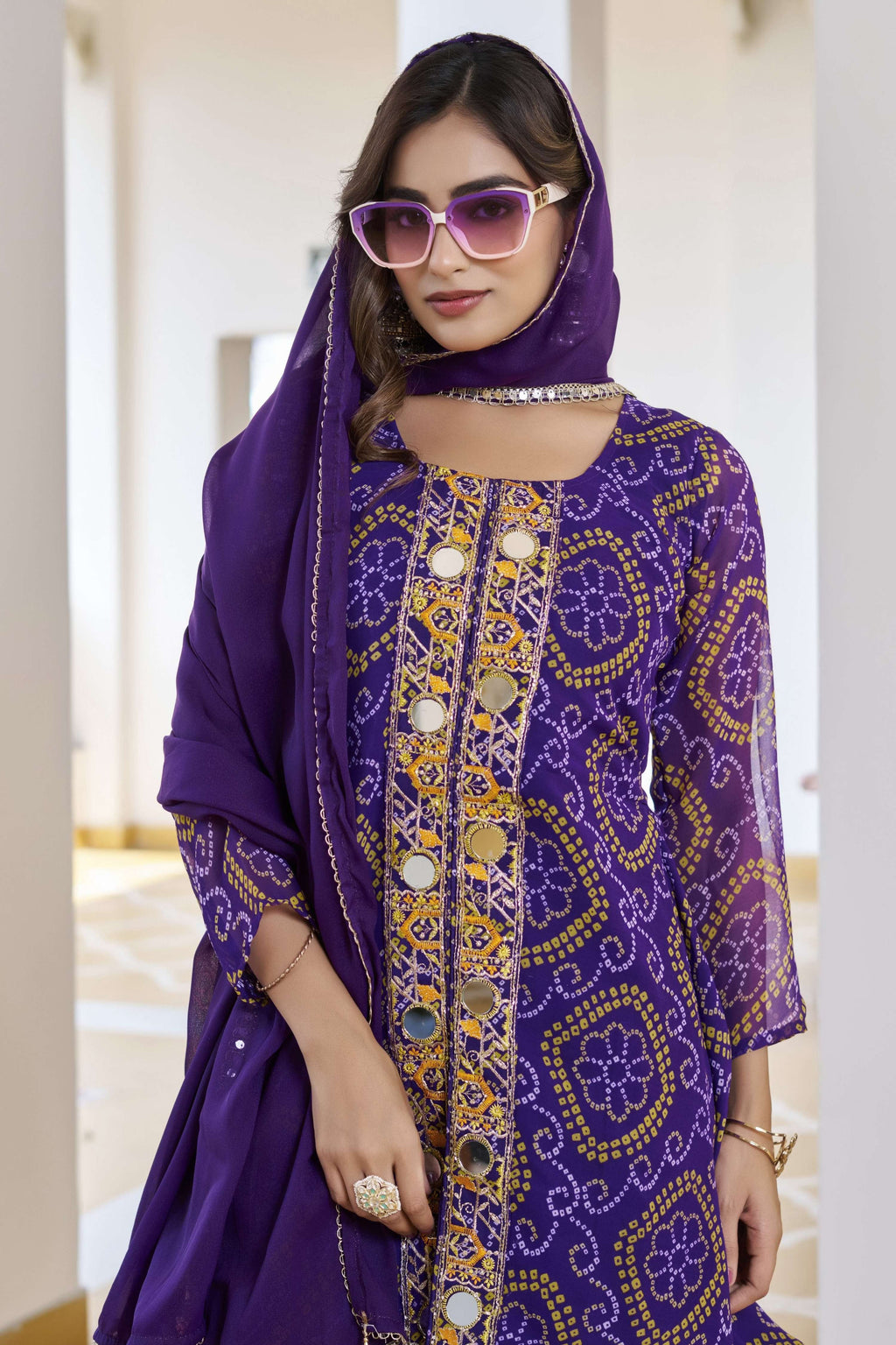 Jyoti Fashion Purple Faux Georgette Embroidered Designer Kurta Set with Dupatta - Distacart