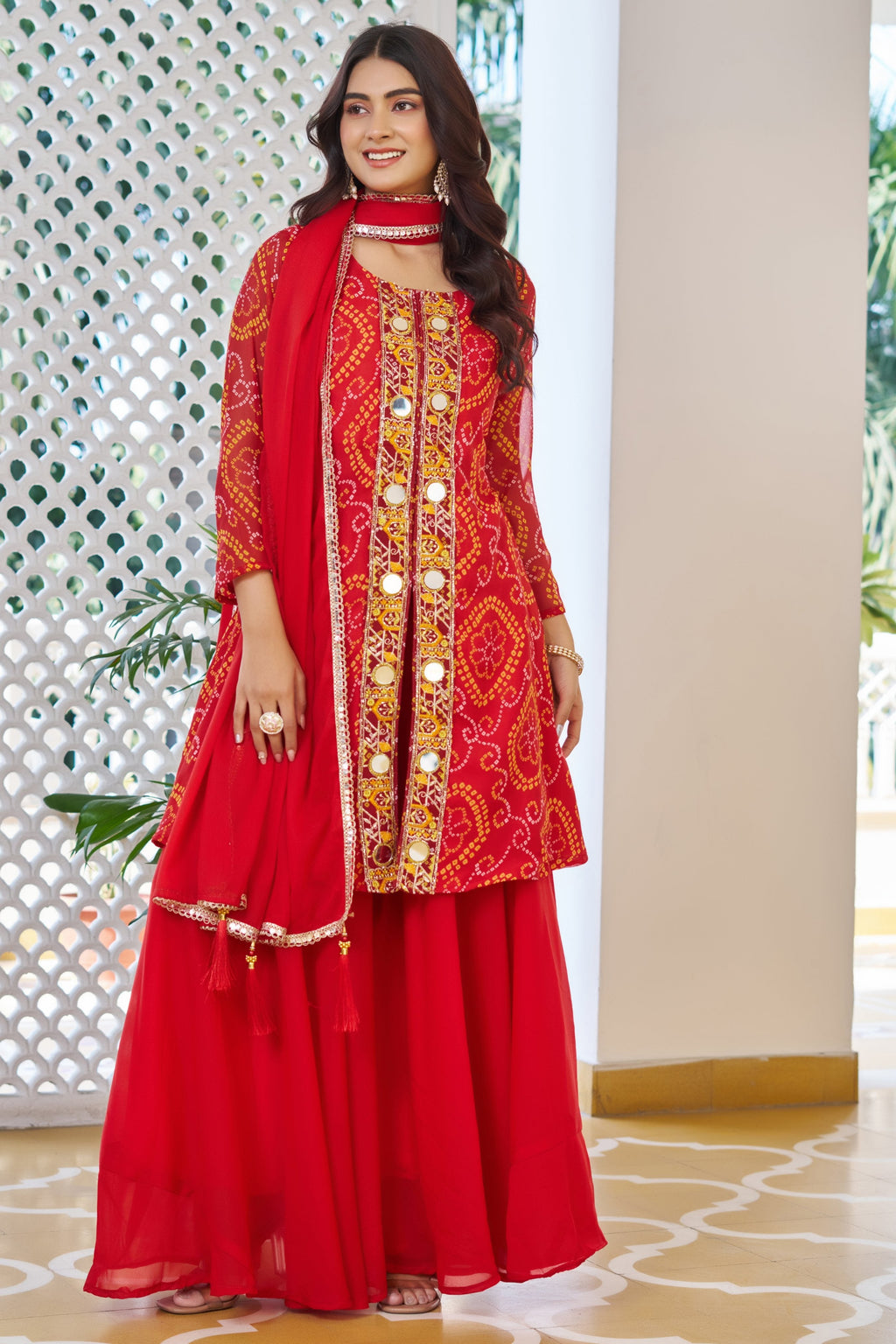Jyoti Fashion Red Faux Georgette Embroidered Designer Kurta Set with Dupatta - Distacart
