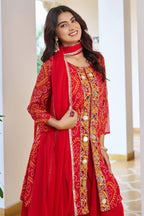 Jyoti Fashion Red Faux Georgette Embroidered Designer Kurta Set with Dupatta - Distacart