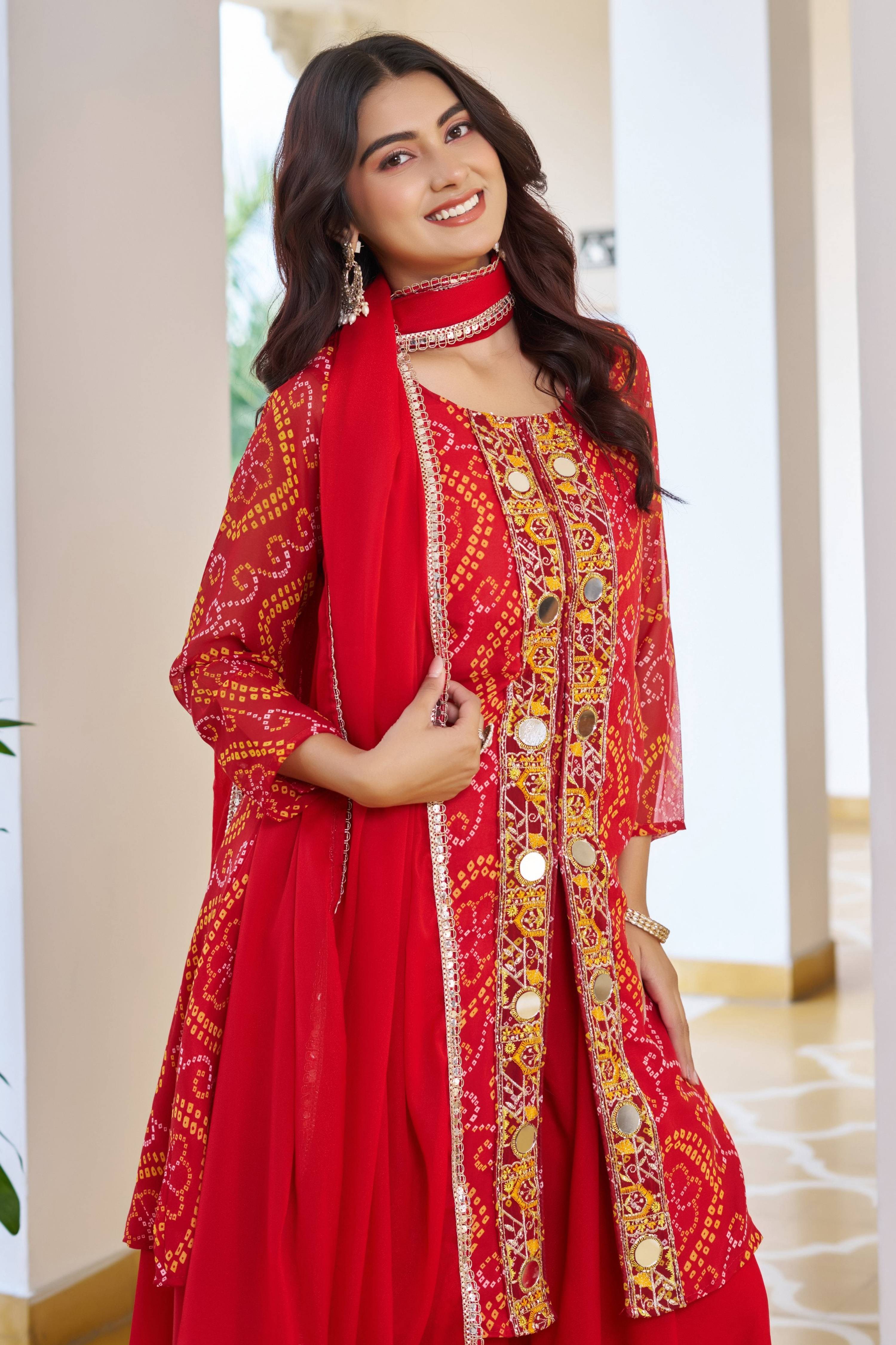 Jyoti Fashion Red Faux Georgette Embroidered Designer Kurta Set with Dupatta - Distacart
