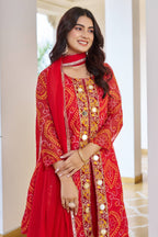 Jyoti Fashion Red Faux Georgette Embroidered Designer Kurta Set with Dupatta - Distacart