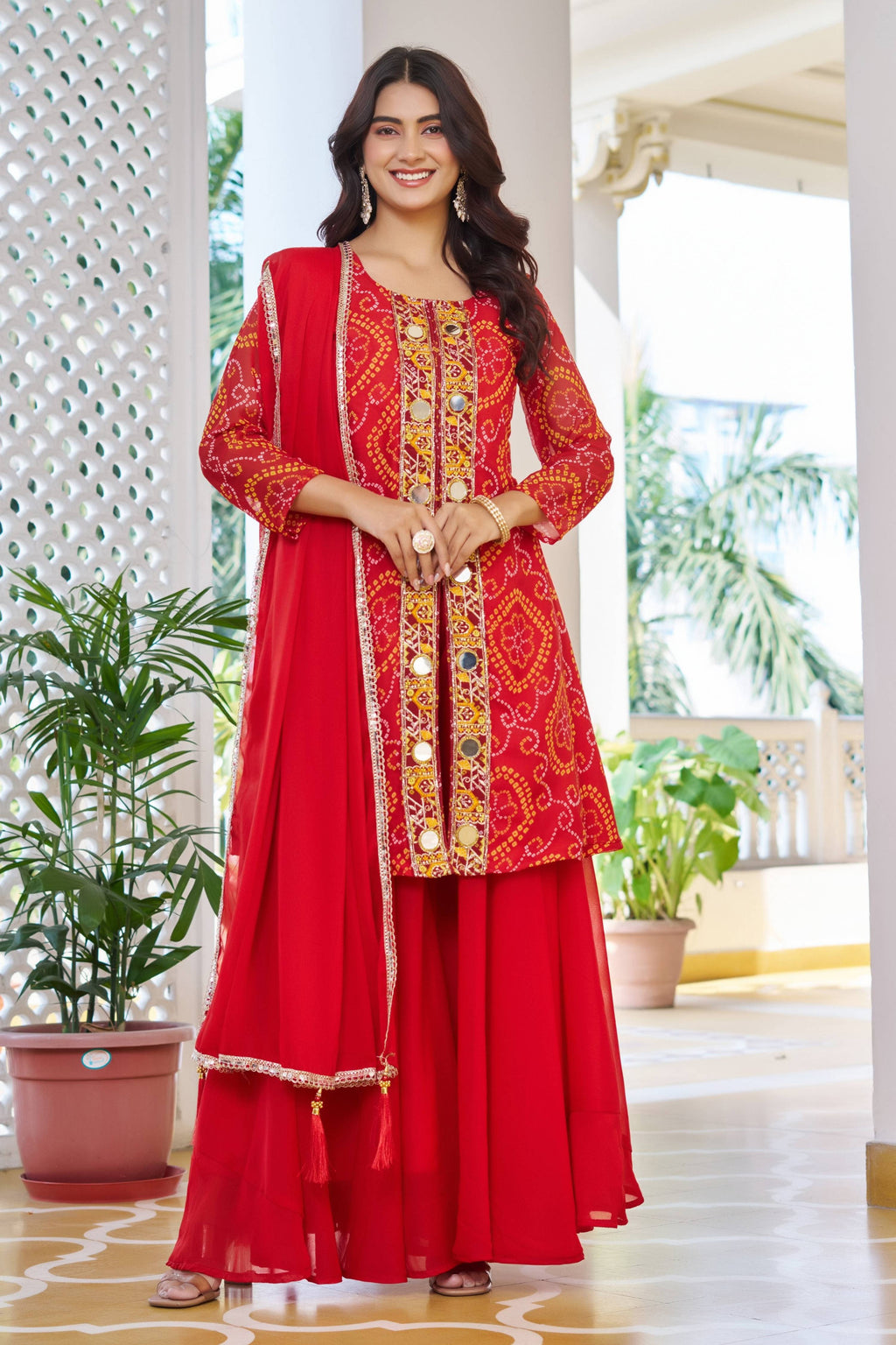 Jyoti Fashion Red Faux Georgette Embroidered Designer Kurta Set with Dupatta - Distacart