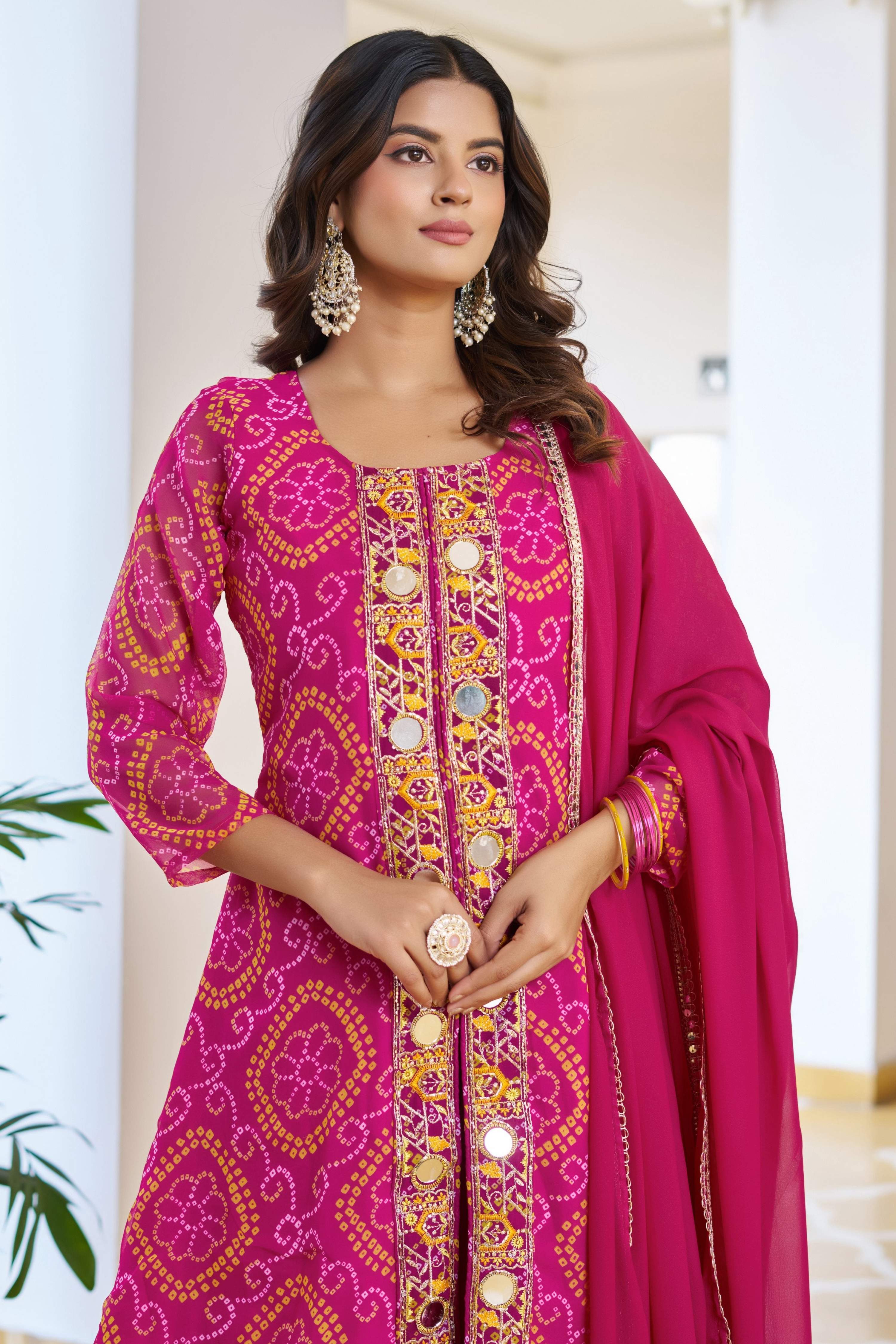 Jyoti Fashion Pink Faux Georgette Embroidered Designer Kurta Set with Dupatta - Distacart