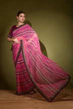 Jyoti Fashion Women's Pink Foil Print with Sequence Georgette Saree with Blouse - Distacart