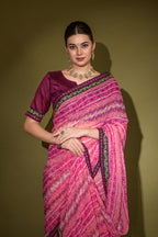 Jyoti Fashion Women's Pink Foil Print with Sequence Georgette Saree with Blouse - Distacart