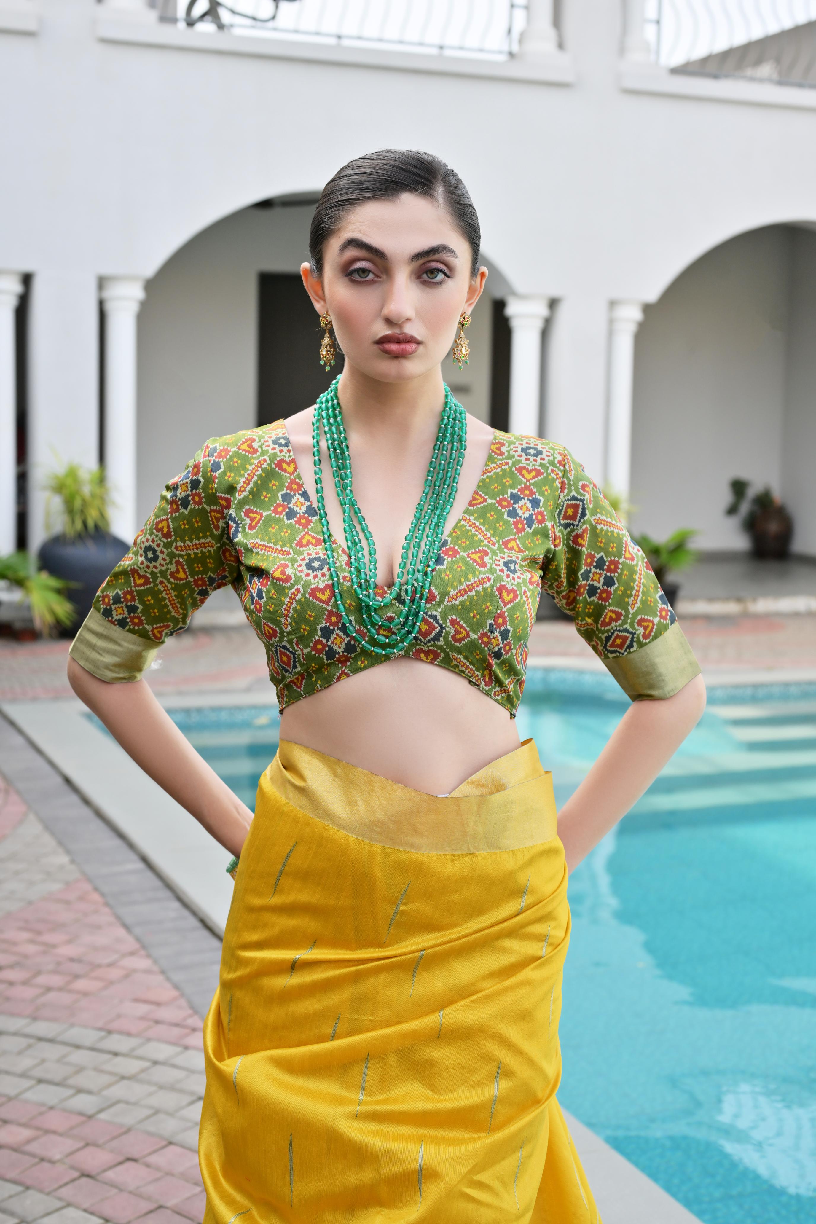 Jyoti Fashion Women's Yellow Khadi Raw Silk Meena Weaving Patola Saree with Blouse - Distacart