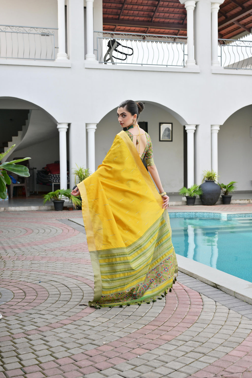 Jyoti Fashion Women's Yellow Khadi Raw Silk Meena Weaving Patola Saree with Blouse - Distacart