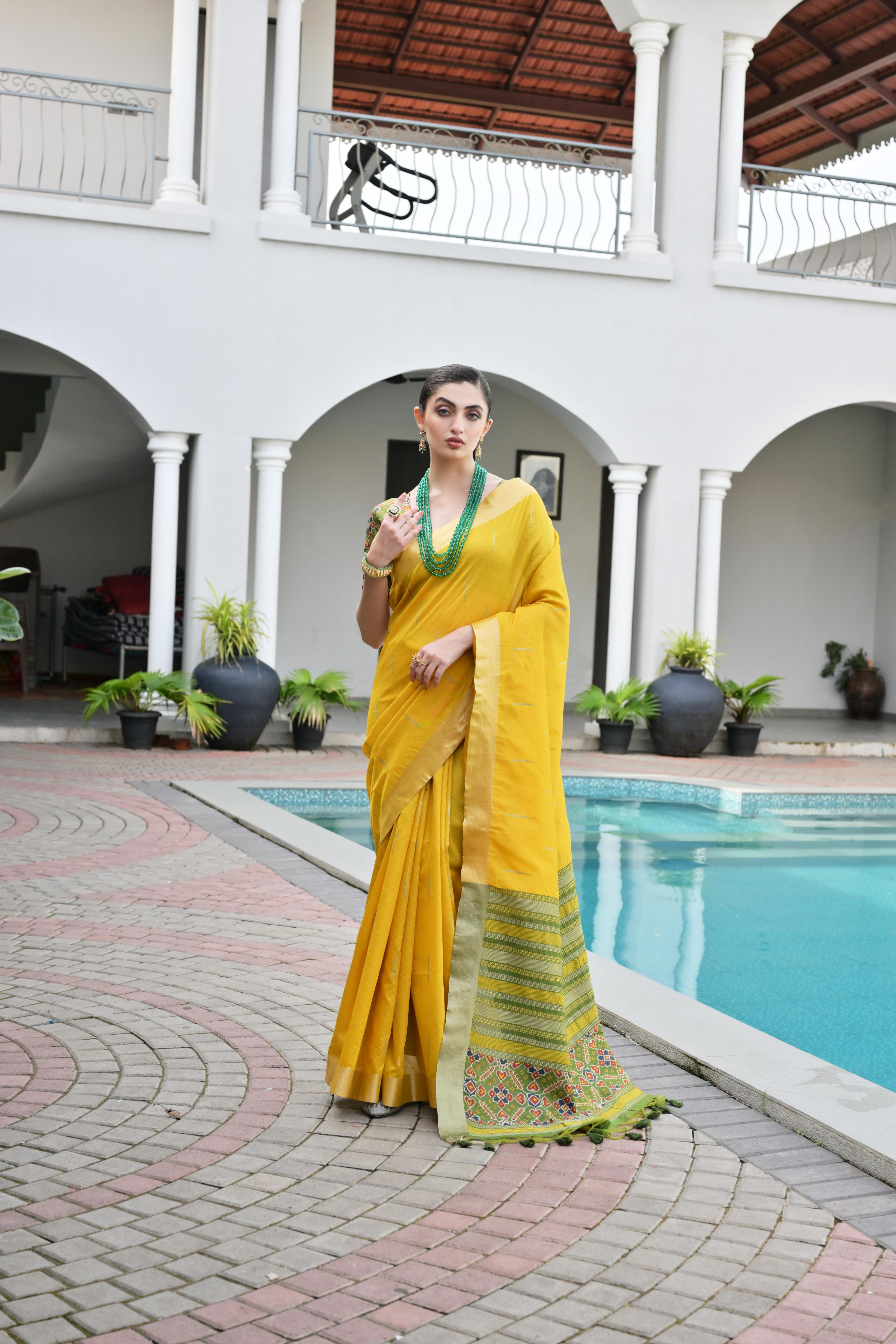 Jyoti Fashion Women's Yellow Khadi Raw Silk Meena Weaving Patola Saree with Blouse - Distacart