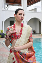 Jyoti Fashion Women's Off White Khadi Raw Silk Meena Weaving Patola Saree with Blouse - Distacart