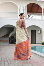 Jyoti Fashion Women's Off White Khadi Raw Silk Meena Weaving Patola Saree with Blouse - Distacart