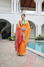 Jyoti Fashion Women's Orange Khadi Raw Silk Meena Weaving Patola Saree with Blouse - Distacart