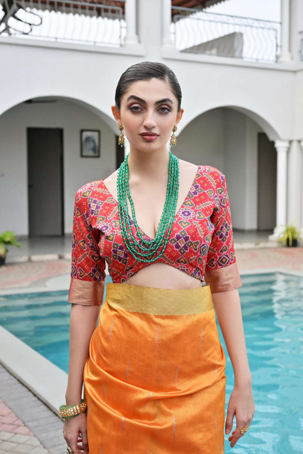 Jyoti Fashion Women's Orange Khadi Raw Silk Meena Weaving Patola Saree with Blouse - Distacart