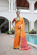 Jyoti Fashion Women's Orange Khadi Raw Silk Meena Weaving Patola Saree with Blouse - Distacart