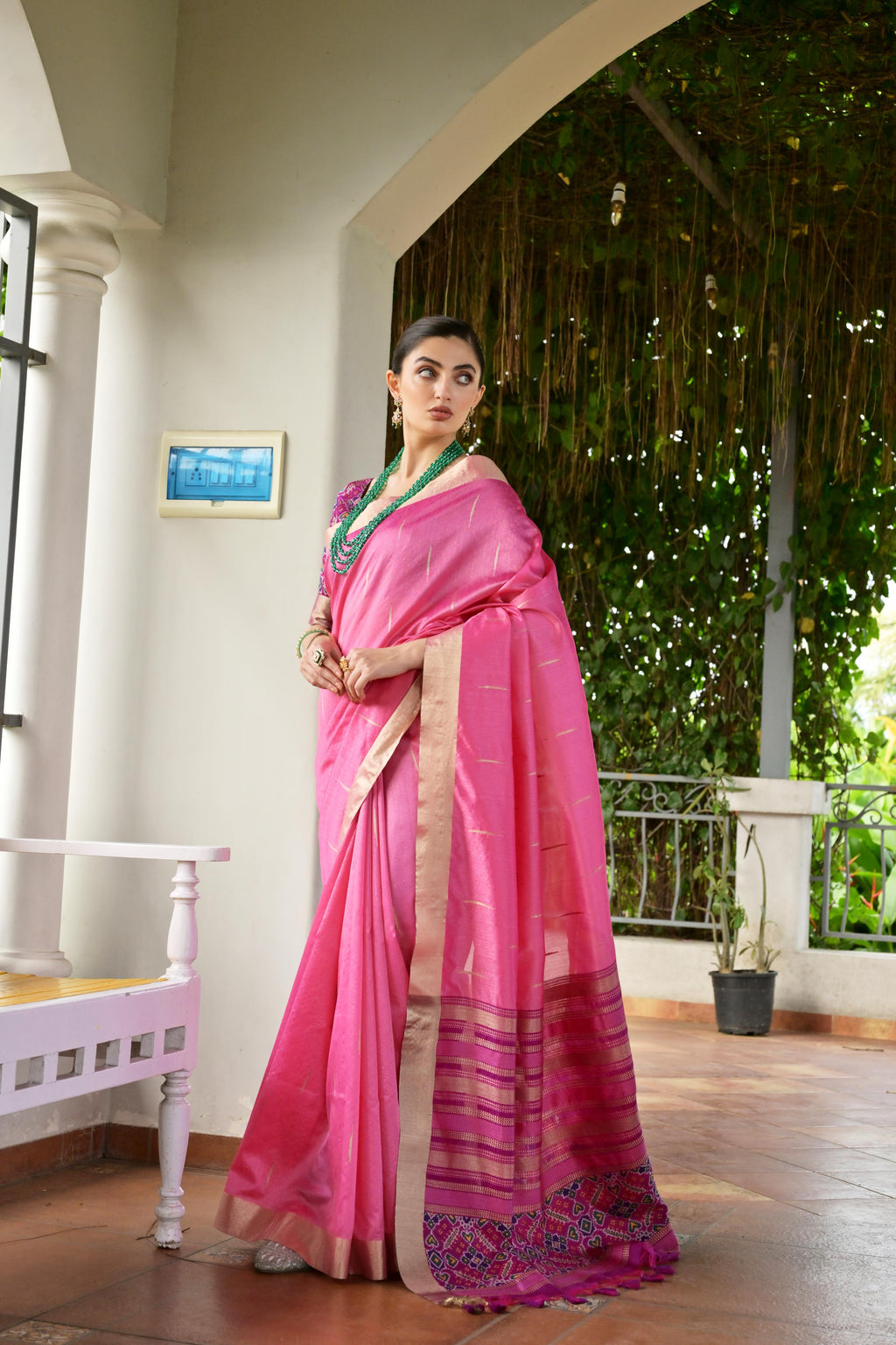 Jyoti Fashion Women's Pink Khadi Raw Silk Meena Weaving Patola Saree with Blouse - Distacart