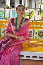 Jyoti Fashion Women's Pink Khadi Raw Silk Meena Weaving Patola Saree with Blouse - Distacart