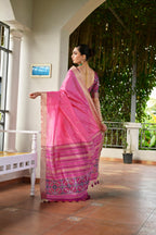Jyoti Fashion Women's Pink Khadi Raw Silk Meena Weaving Patola Saree with Blouse - Distacart