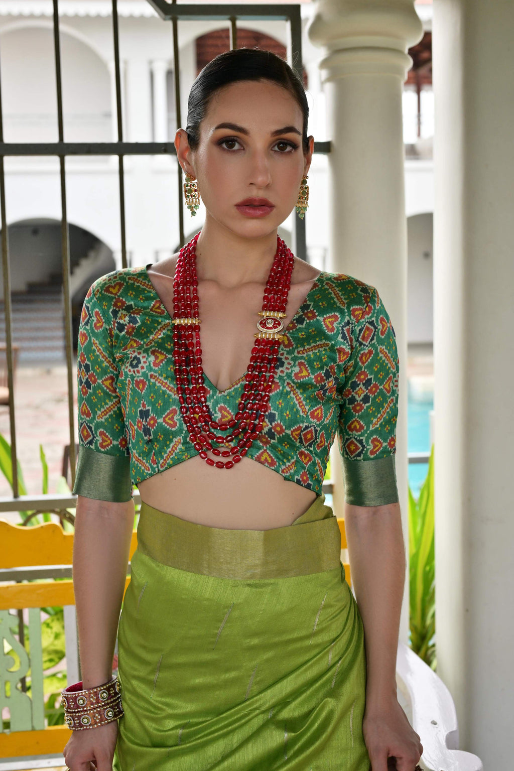 Jyoti Fashion Women's Green Khadi Raw Silk Meena Weaving Patola Saree with Blouse - Distacart
