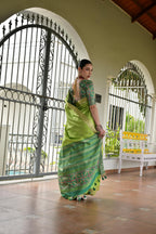 Jyoti Fashion Women's Green Khadi Raw Silk Meena Weaving Patola Saree with Blouse - Distacart
