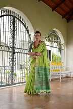 Jyoti Fashion Women's Green Khadi Raw Silk Meena Weaving Patola Saree with Blouse - Distacart
