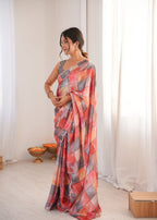 Jyoti Fashion Women's Multicolor Chinon Digital Printed Designer Saree with Blouse - Distacart