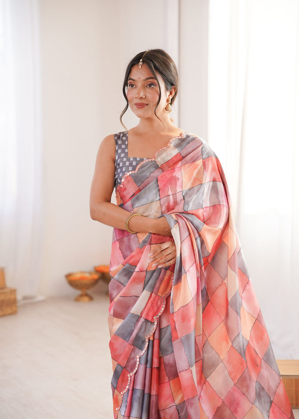 Jyoti Fashion Women's Multicolor Chinon Digital Printed Designer Saree with Blouse - Distacart