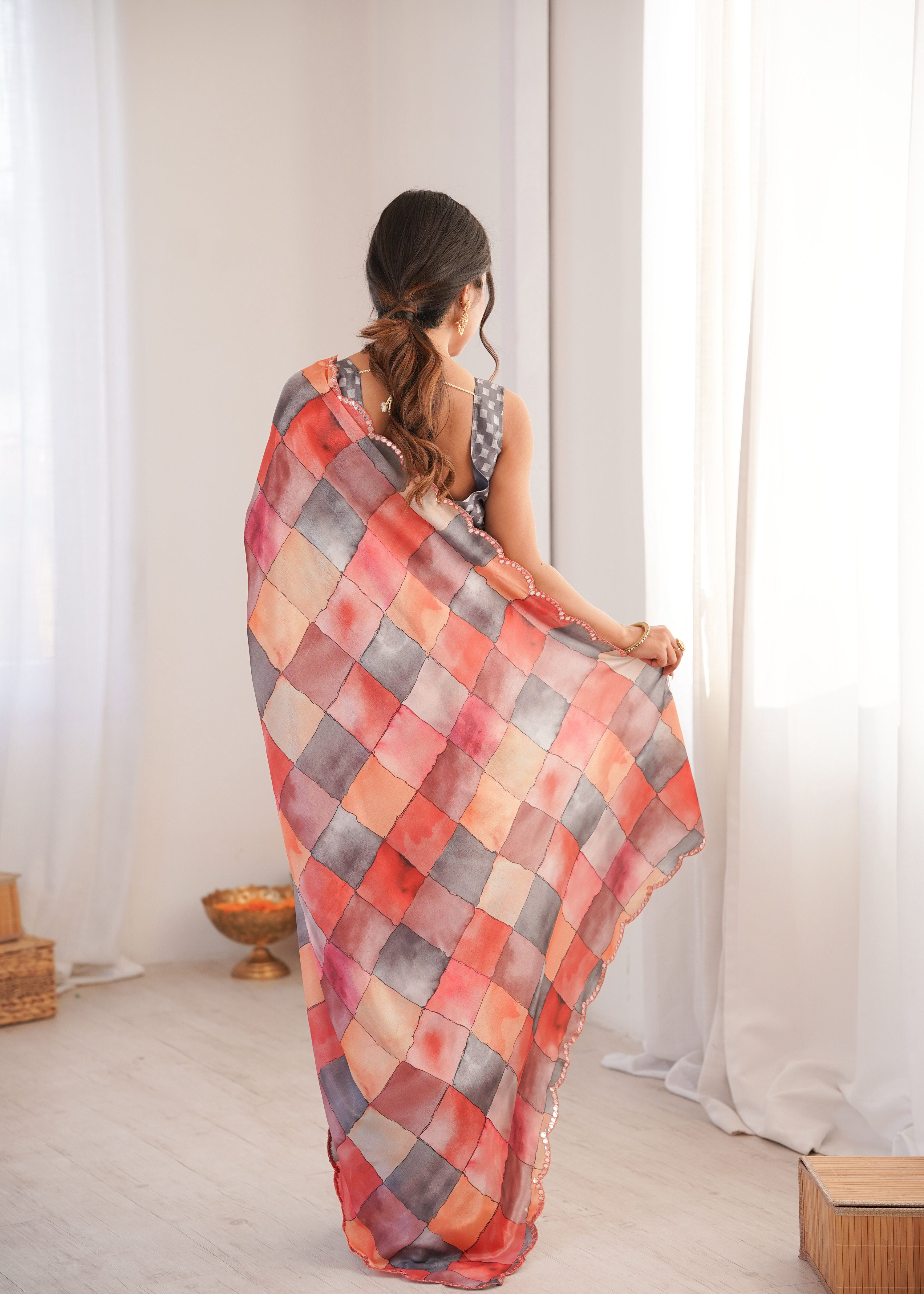 Jyoti Fashion Women's Multicolor Chinon Digital Printed Designer Saree with Blouse - Distacart