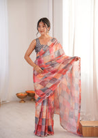 Jyoti Fashion Women's Multicolor Chinon Digital Printed Designer Saree with Blouse - Distacart