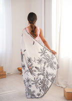Jyoti Fashion Women's White Chinon Digital Printed Designer Saree with Blouse - Distacart