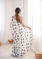Jyoti Fashion Women's Off White Chinon Digital Printed Designer Saree with Blouse - Distacart