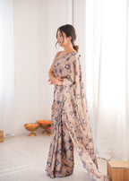 Jyoti Fashion Women's Beige Chinon Digital Printed Designer Saree with Blouse - Distacart