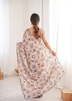 Jyoti Fashion Women's Beige Chinon Digital Printed Designer Saree with Blouse - Distacart