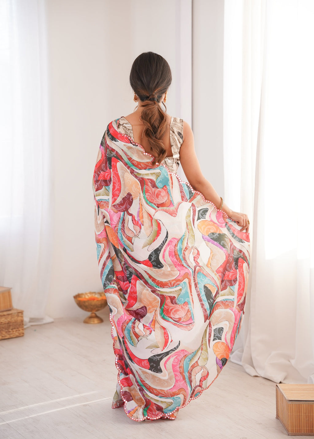 Jyoti Fashion Women's Multicolor Chinon Digital Printed Designer Saree with Blouse - Distacart