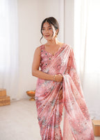 Jyoti Fashion Women's Peach Chinon Digital Printed Designer Saree with Blouse - Distacart