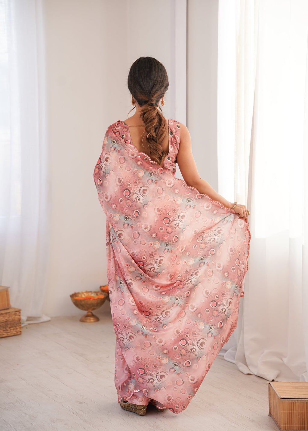 Jyoti Fashion Women's Peach Chinon Digital Printed Designer Saree with Blouse - Distacart